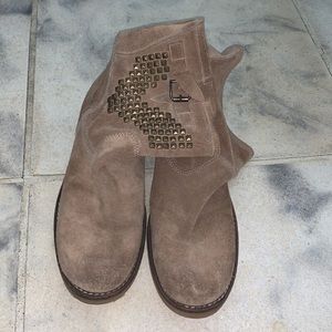 Womens tan leather boots with studs